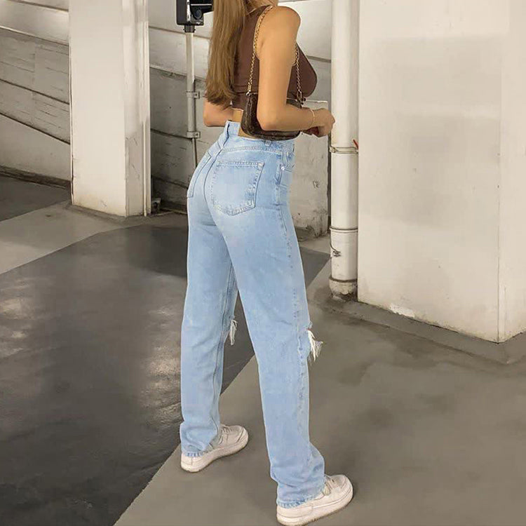Valenzora Women's Jeans with a Loose Fit, Ripped, Wide Leg, High Waist, Casual Baggy Jeans