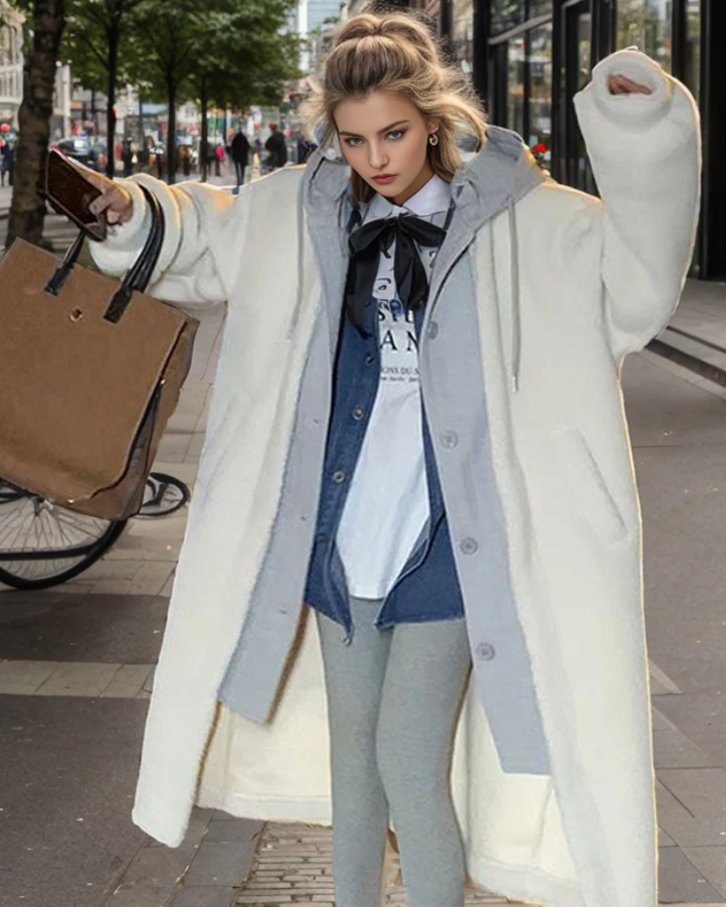 Valenzora - Damen Color-Block Teddy-Mantel