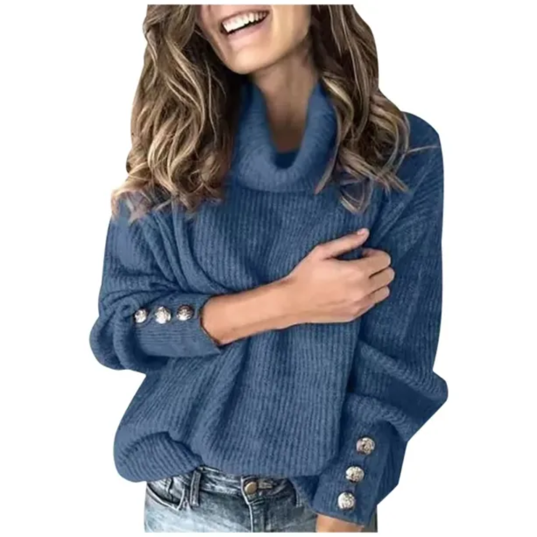 Valenzora - Women's sweater with button sleeves and roll neck