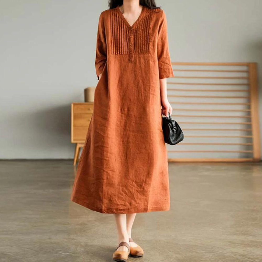 Valenzora | Oranges Leinenkleid