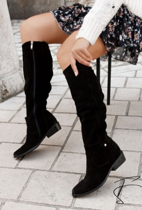Valenzora | Casual knee-high women's cowboy boots made of suede below the knee