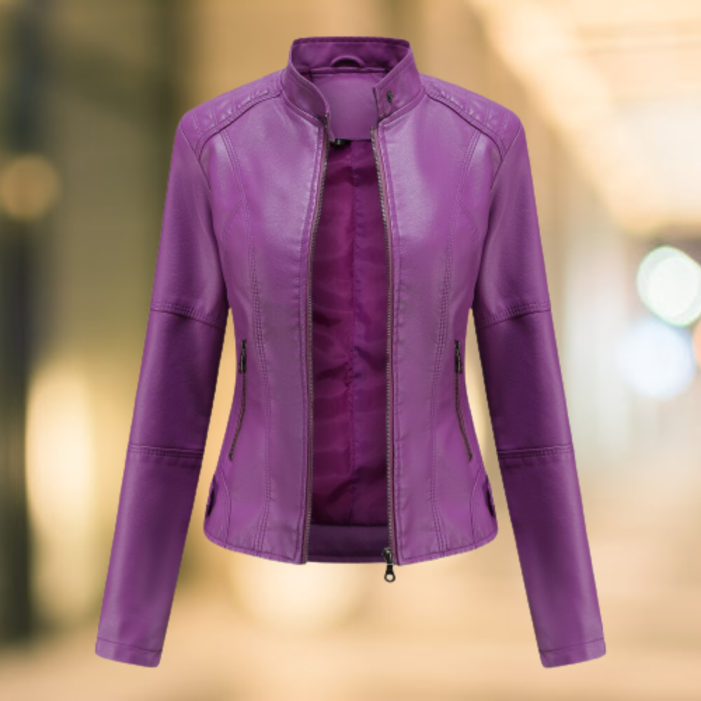 Elegant and chic leather jacket with a stand-up collar