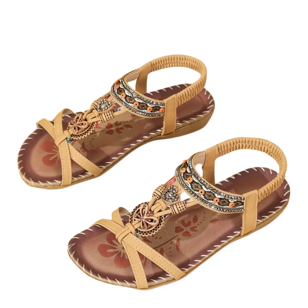 Valenzora Flat Sandals - Boho - Rhinestone Butterfly