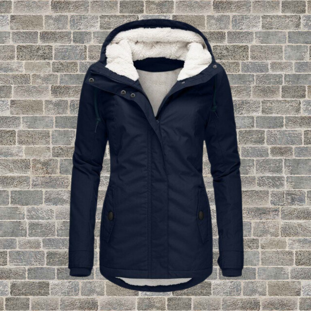 New pleated cotton coat with lambswool hood