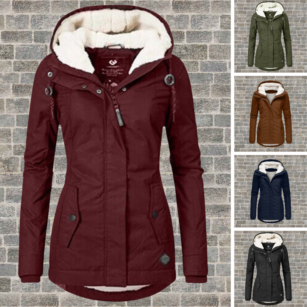 New pleated cotton coat with lambswool hood