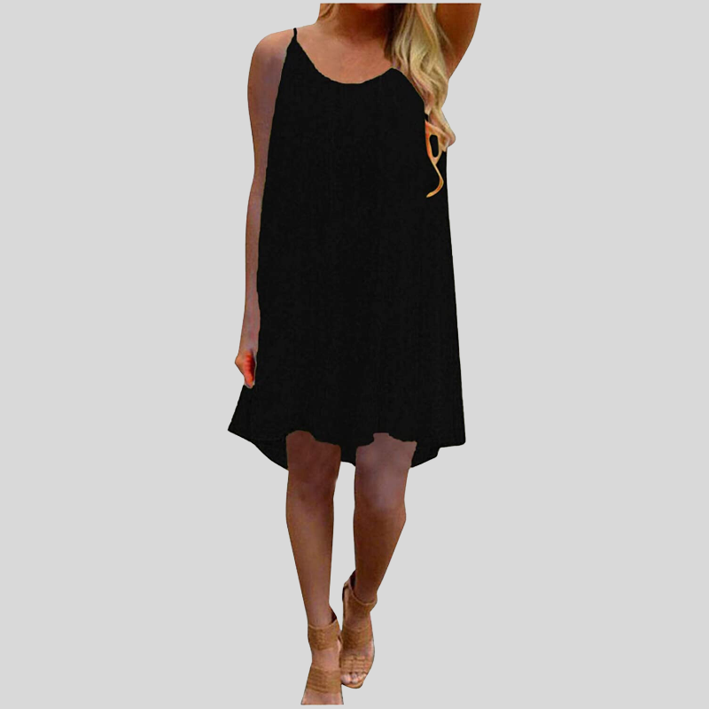 Valenzora | Ärmelloses Sommerkleid mit Spaghettiträgern. Leicht und luftig. Lässiger Schnitt.