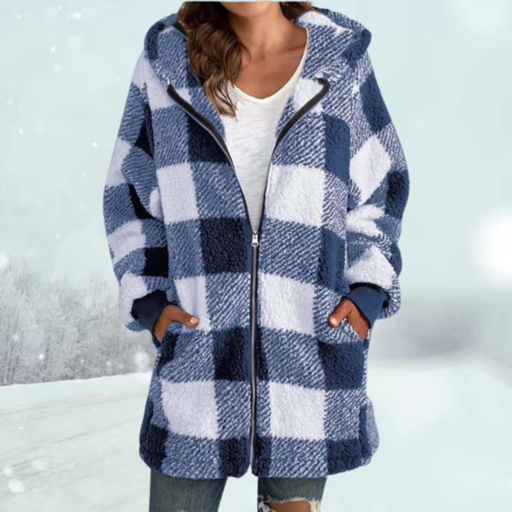 Valenzora | Women's winter jacket with hood in a checked pattern