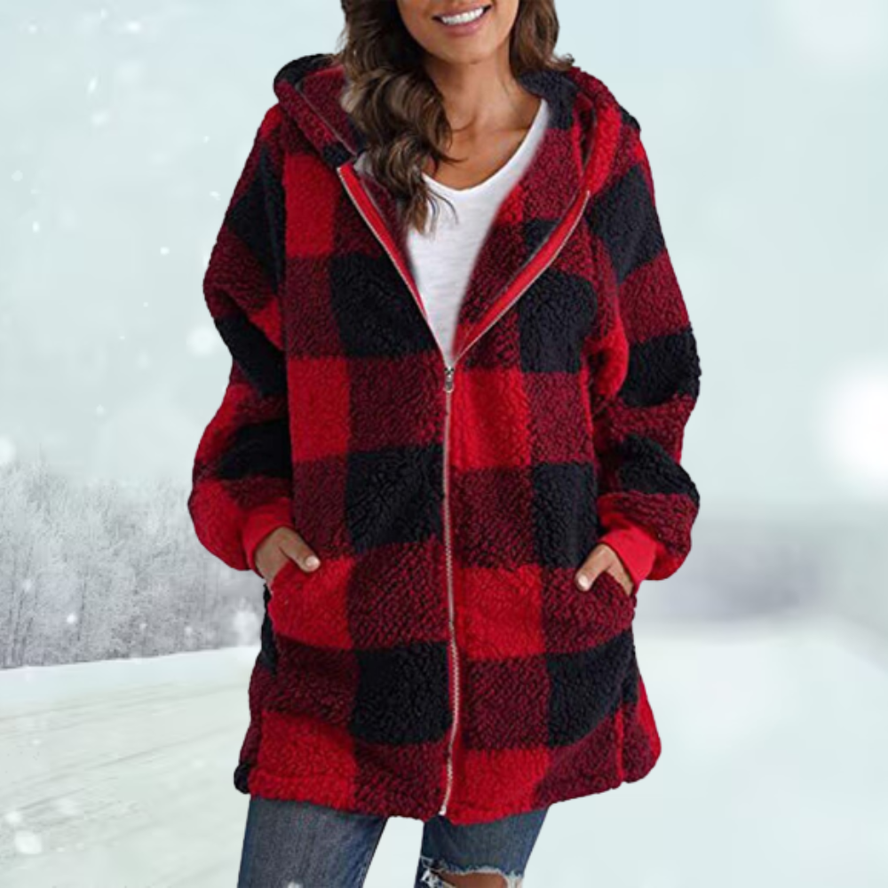 Valenzora | Women's winter jacket with hood in a checked pattern