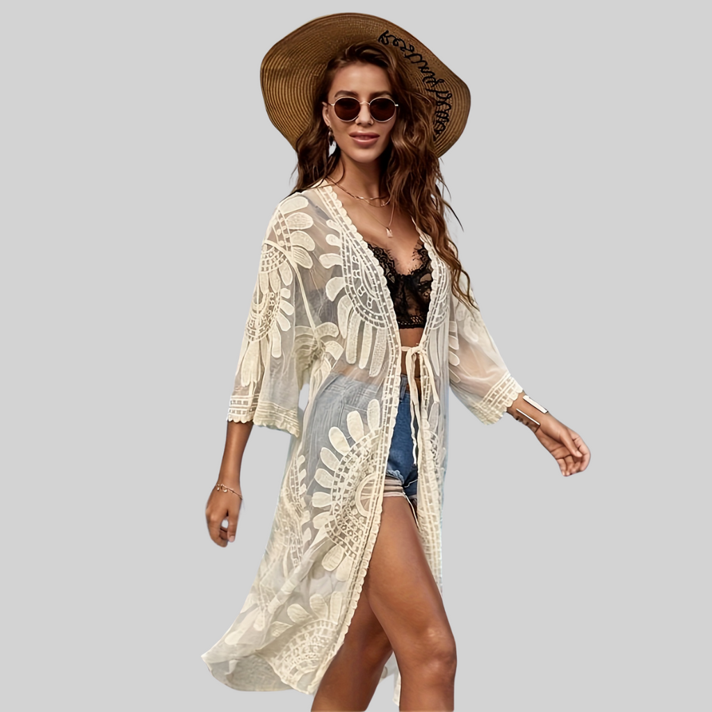 Valenzora Mesh-Wickelkleid – Boho – bestickter V-Ausschnitt