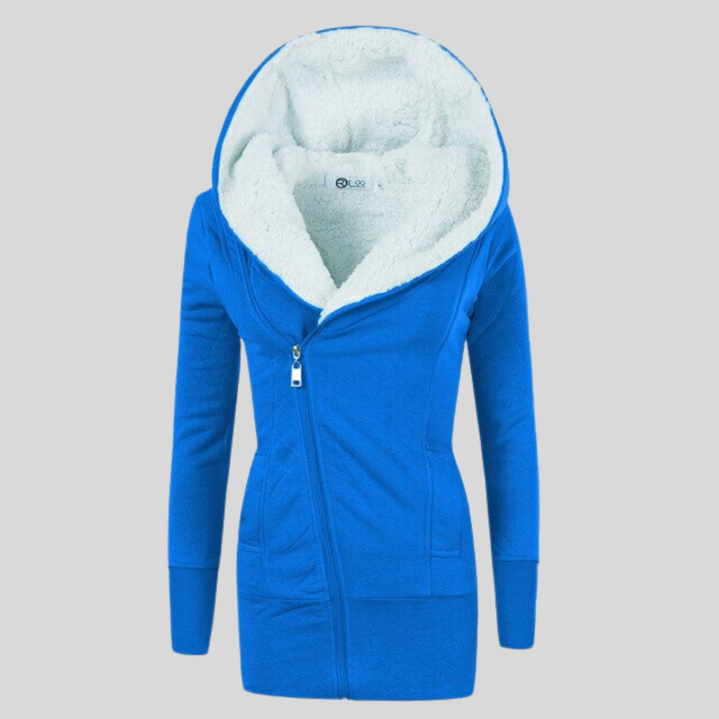 Mittellange Strickjacke, Hoodie aus Lammfleece