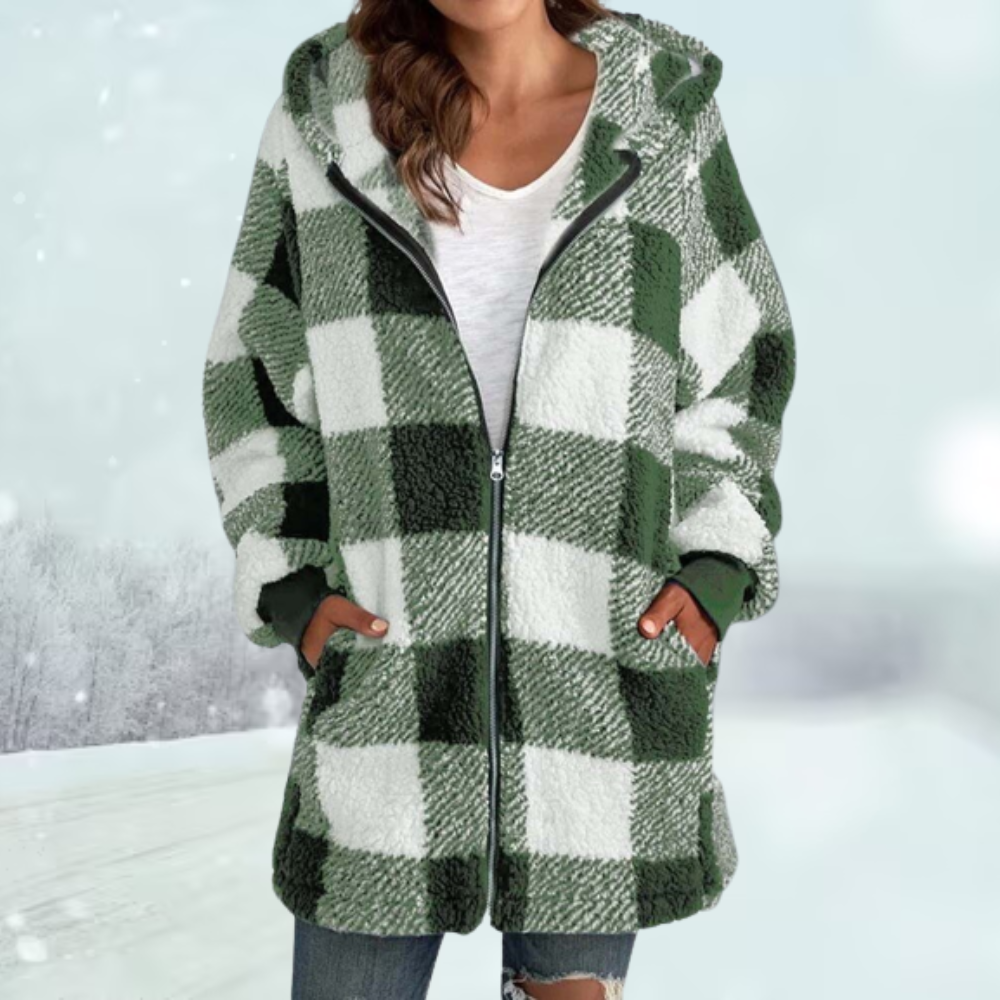 Valenzora | Women's winter jacket with hood in a checked pattern