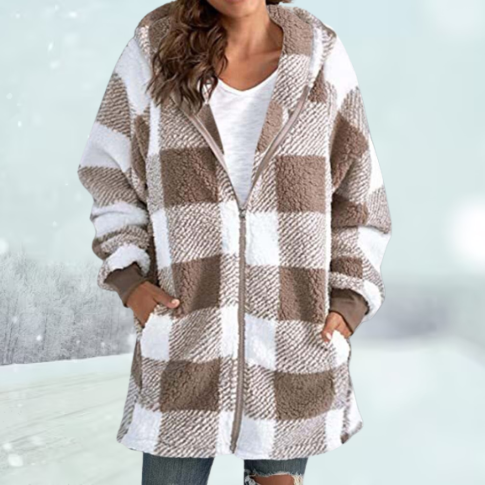 Valenzora | Women's winter jacket with hood in a checked pattern