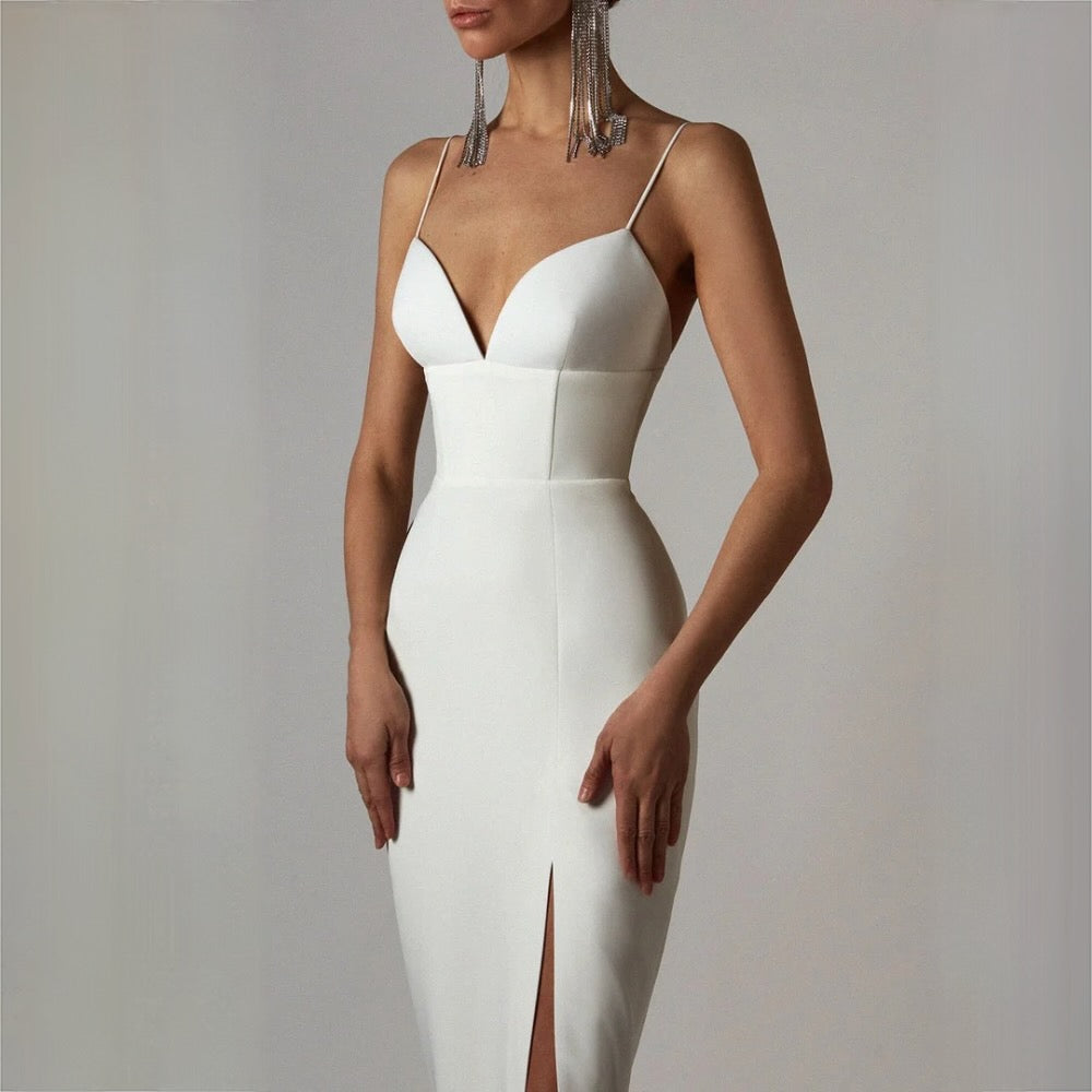 Valenzora | Midikleid mit V-Ausschnitt und Spaghettiträgern