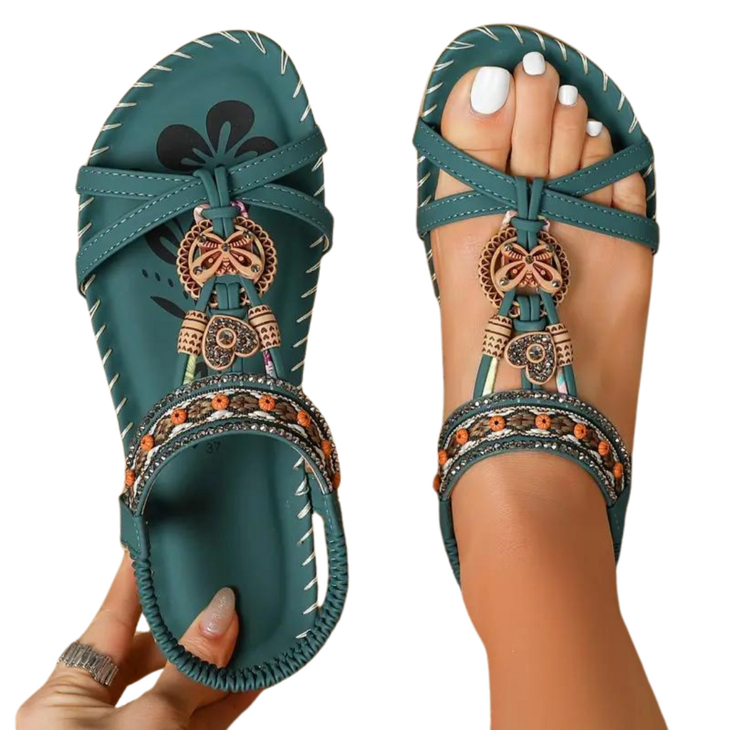 Valenzora Flat Sandals - Boho - Rhinestone Butterfly