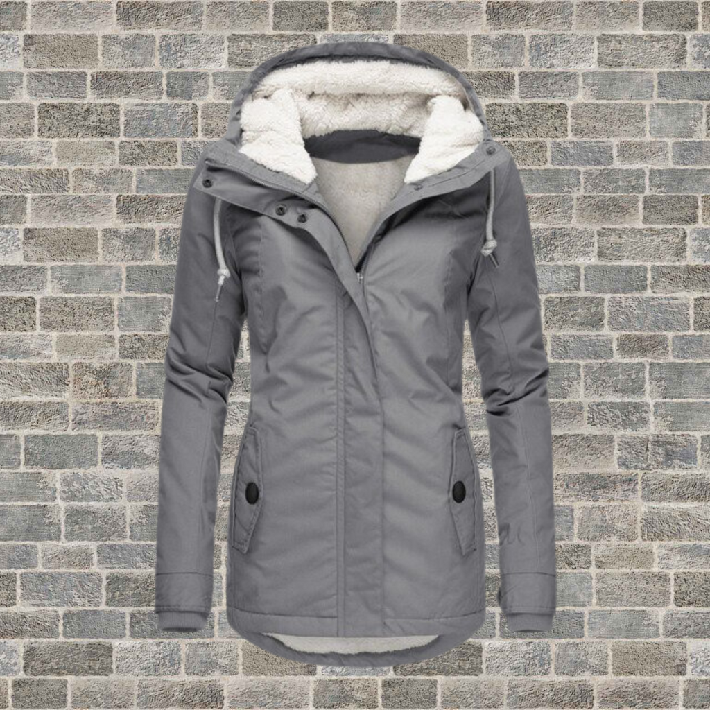 New pleated cotton coat with lambswool hood
