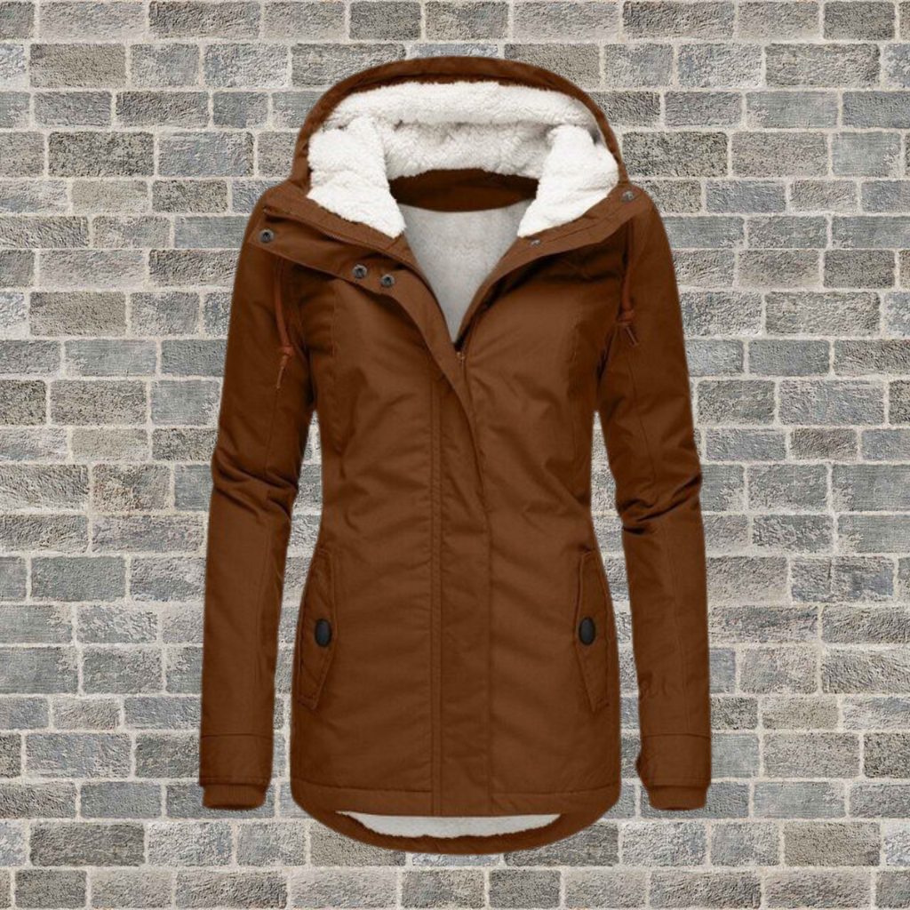 New pleated cotton coat with lambswool hood