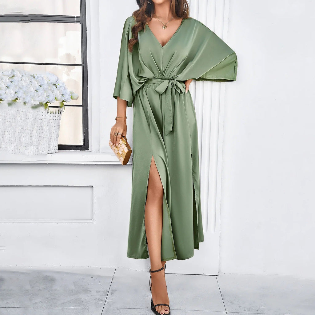 Valenzora | Elegantes V-Ausschnitt-Kleid mit Schlitz für Damen