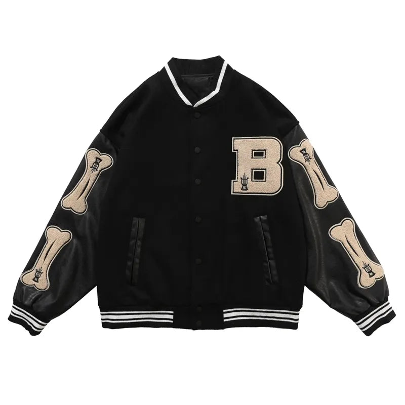 Valenzora | Varsity Streetwear Bomber Jacket with Embroidered Patches