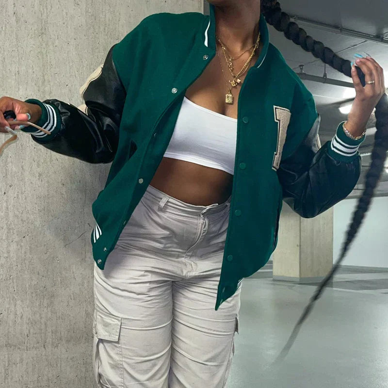 Valenzora | Varsity Streetwear Bomber Jacket with Embroidered Patches