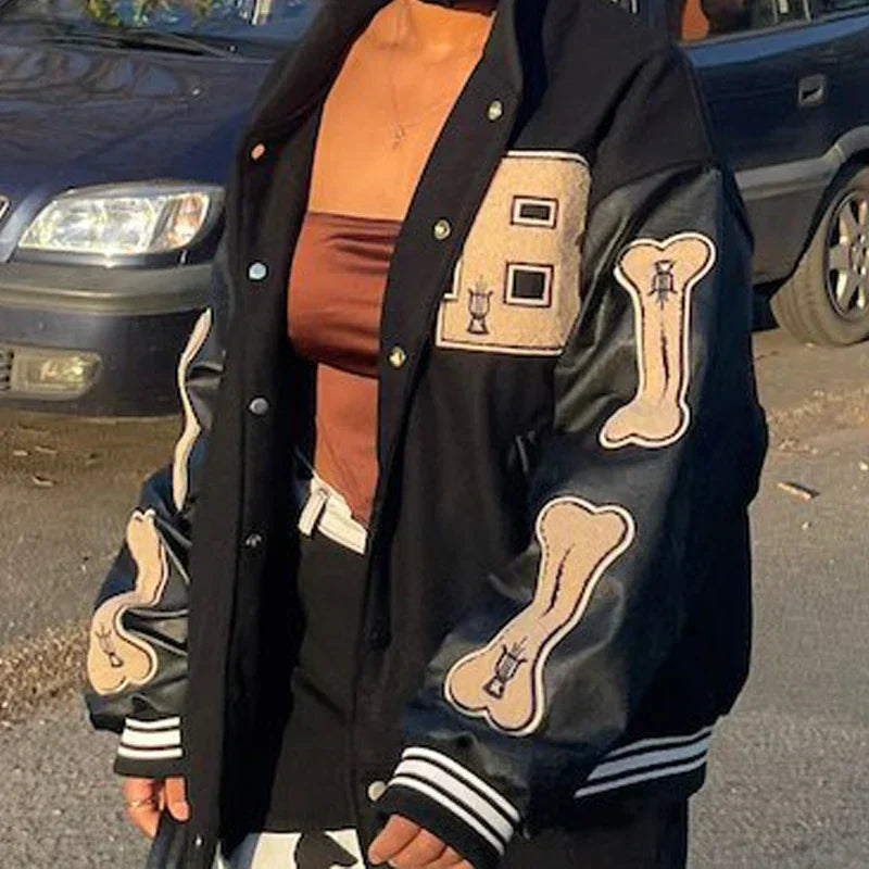 Valenzora | Varsity Streetwear Bomber Jacket with Embroidered Patches
