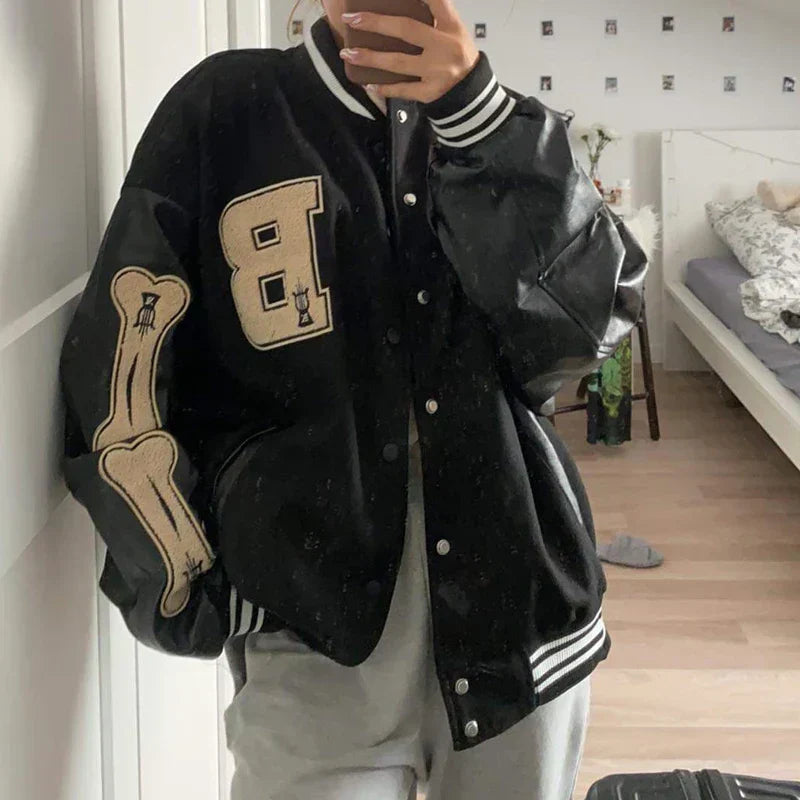 Valenzora | Varsity Streetwear Bomber Jacket with Embroidered Patches