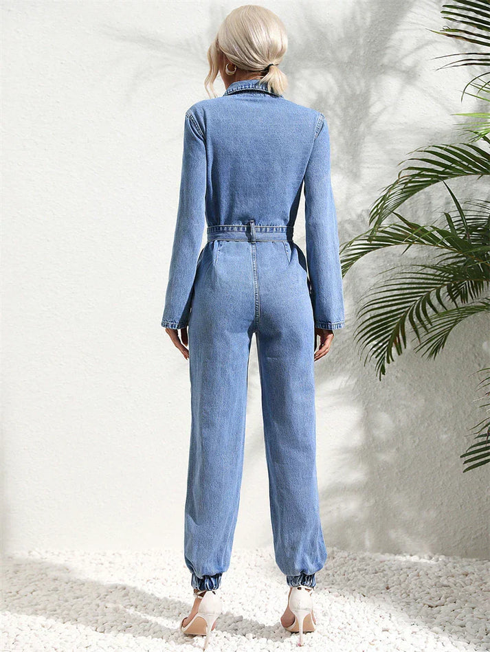 Valenzora | Lässiger Jeans-Overall für Damen mit Gürtel und langen Ärmeln