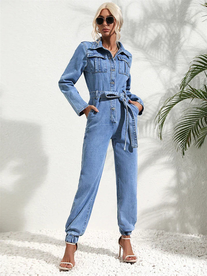 Valenzora | Lässiger Jeans-Overall für Damen mit Gürtel und langen Ärmeln