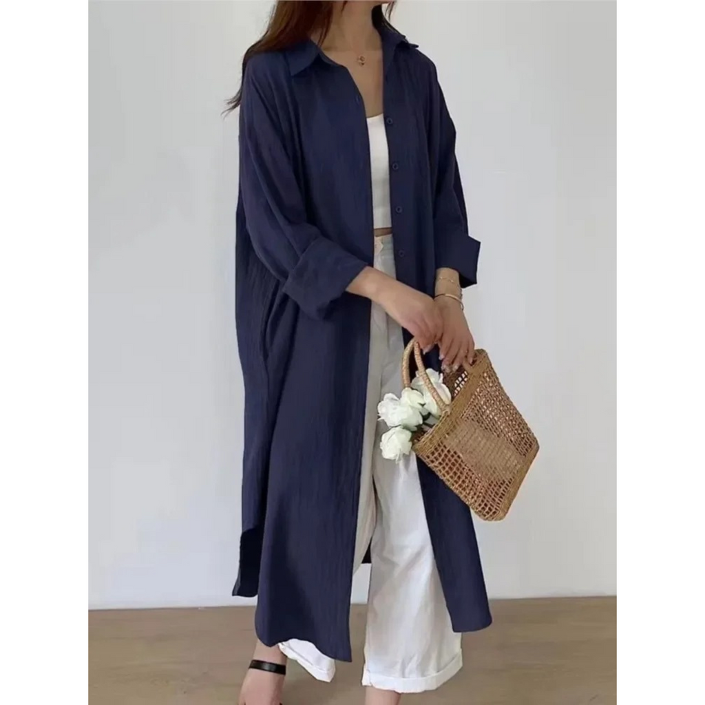 Valenzora | Vintage short-sleeved shirt dress, linen and cotton