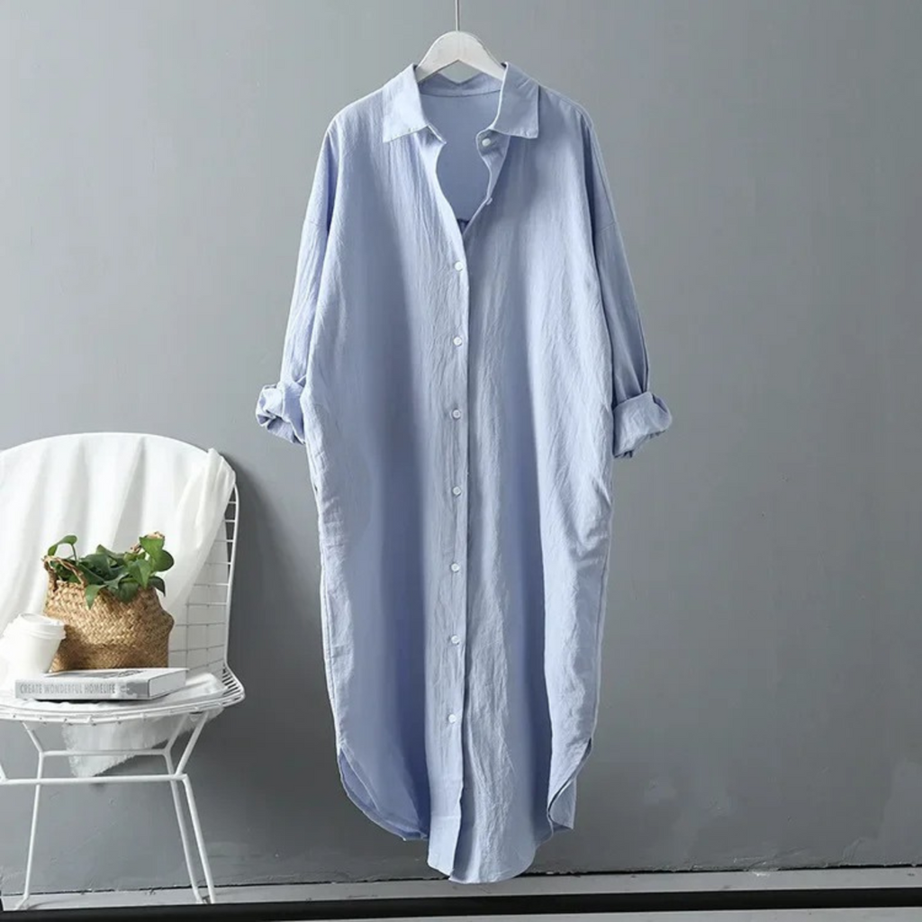 Valenzora | Vintage short-sleeved shirt dress, linen and cotton