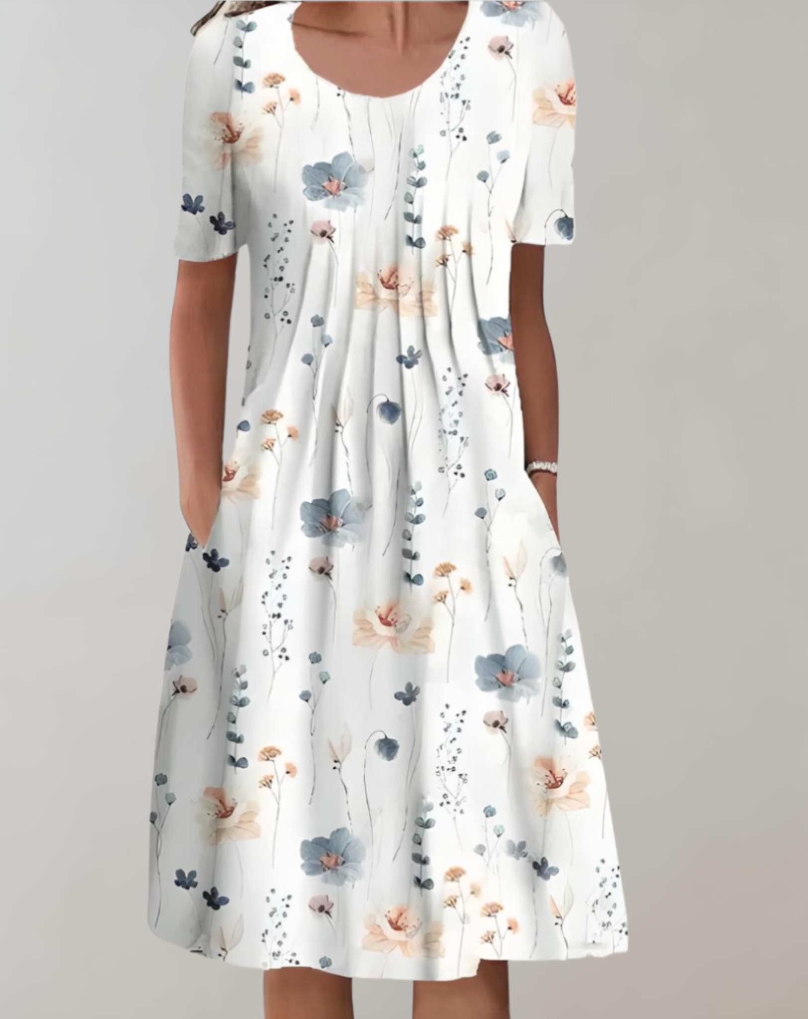 Valenzora | Sommerkleid V-Ausschnitt Blumenmuster leichtes Freizeitkleid