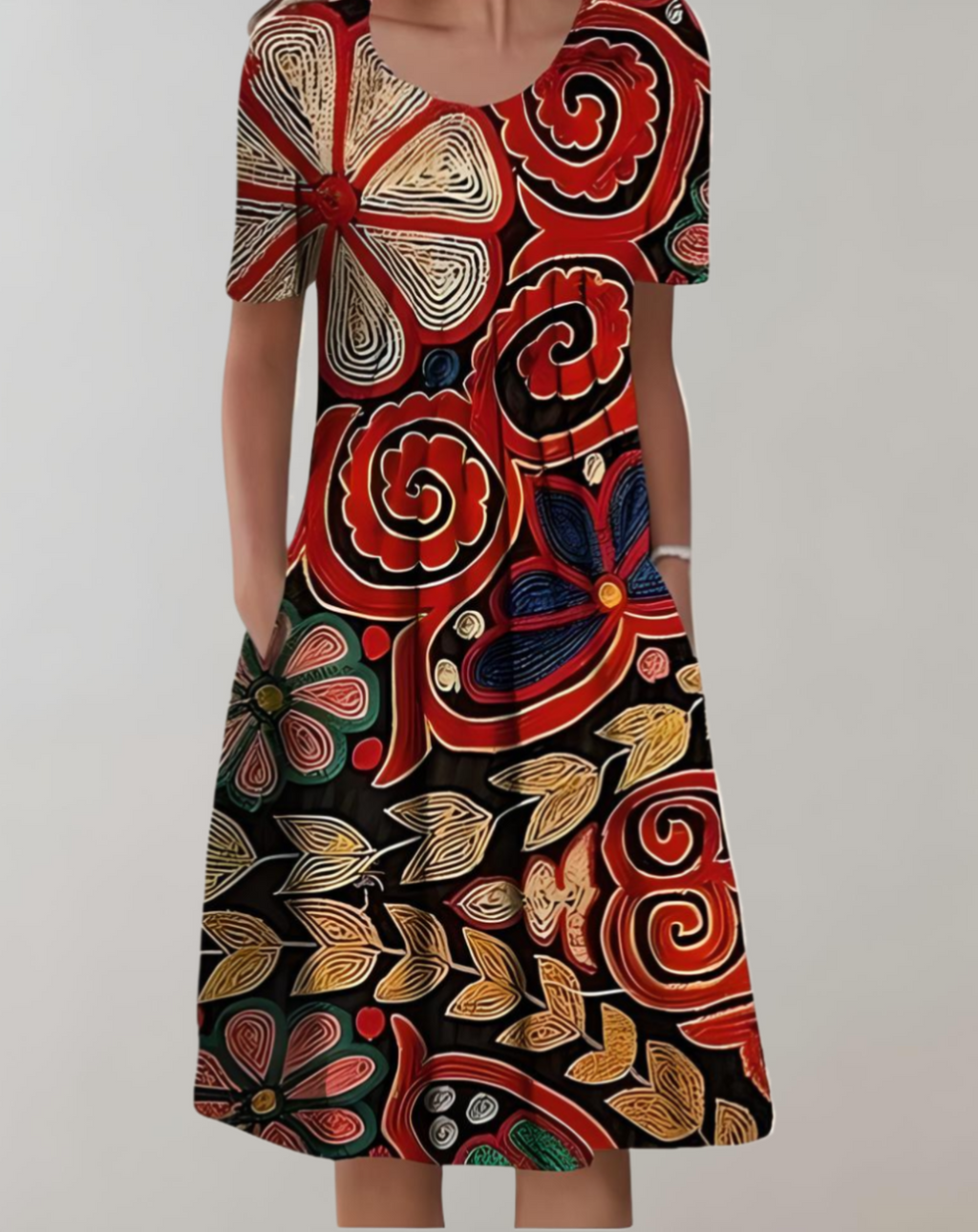 Valenzora | Sommerkleid V-Ausschnitt Blumenmuster leichtes Freizeitkleid