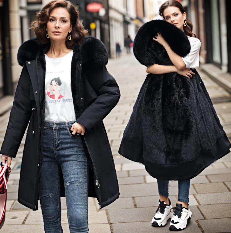 Valenzora | Damen-Winterjacke mit Pelzkragen