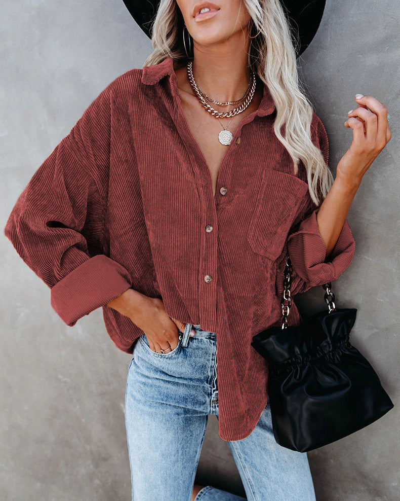 Valenzora - Women's oversized corduroy shirt for casual chic