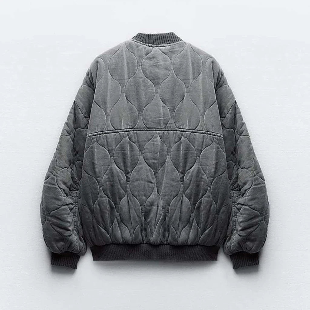 Valenzora - Women's Loose Fit Grey Bomber Jacket