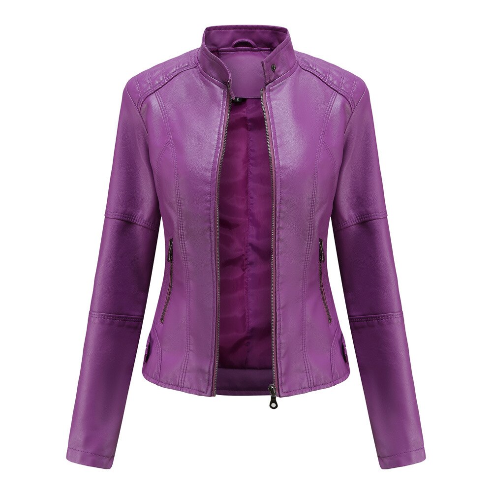 Valenzora Women's Leather Jacket with Mao