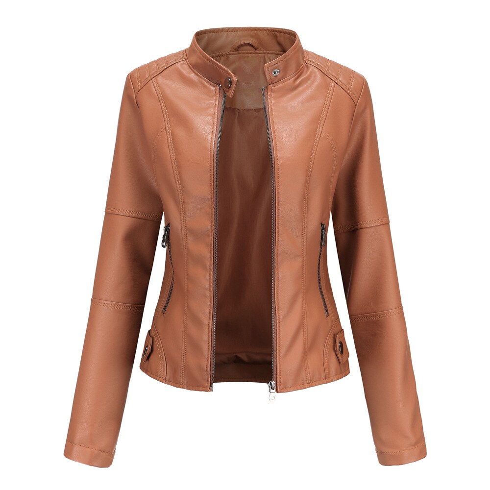 Valenzora Women's Leather Jacket with Mao
