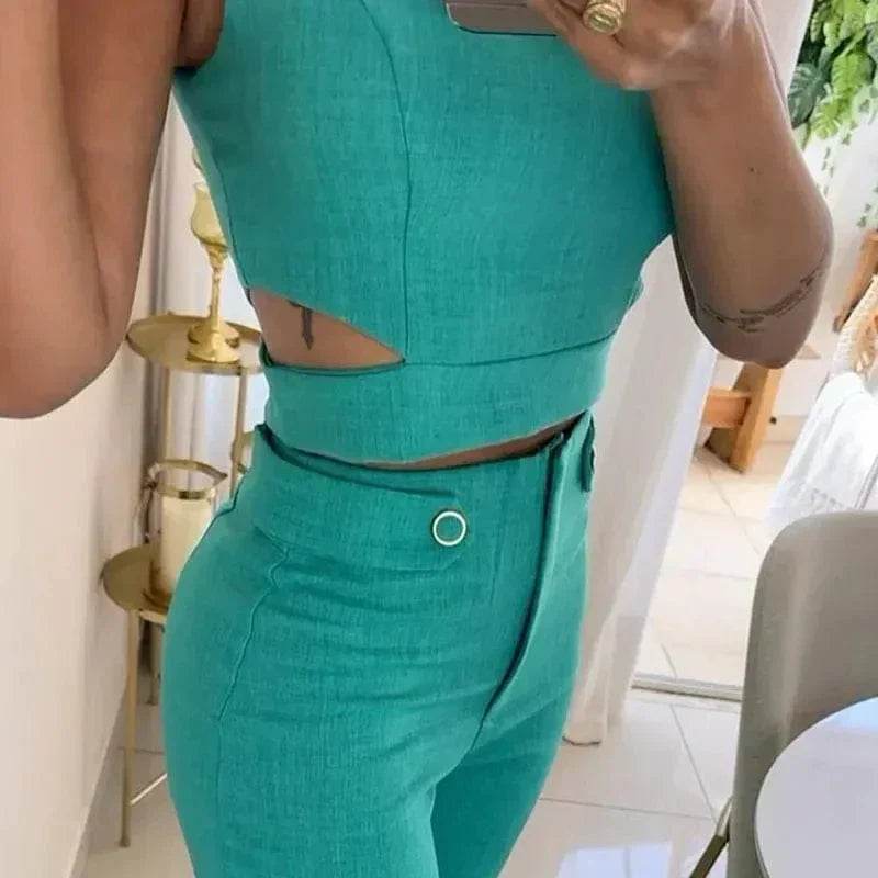 Valenzora | Set of Sleeveless Top and High-Waisted Trousers