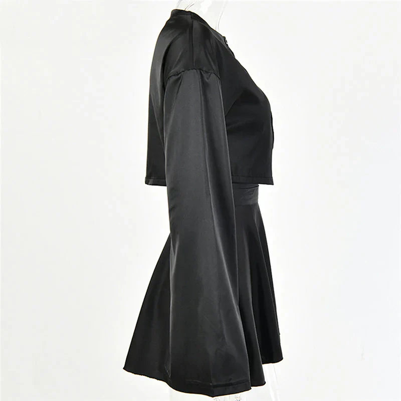 Valenzora | Silky blouse and skirt set with tie belt