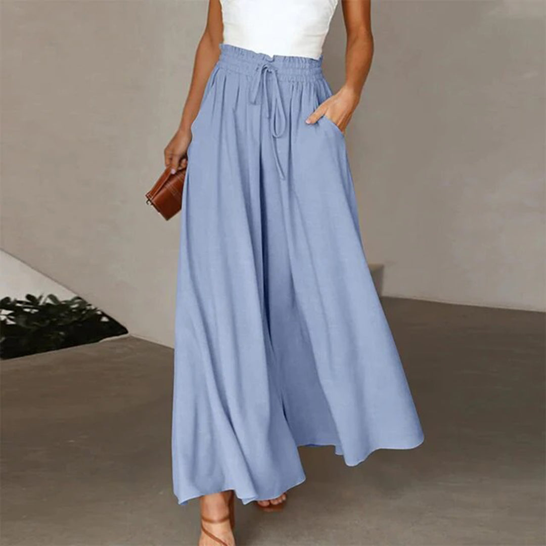 Valenzora | Fließende Hosenbeine, geraffte Taille, High-Waist-Hosen, Sommerkleider