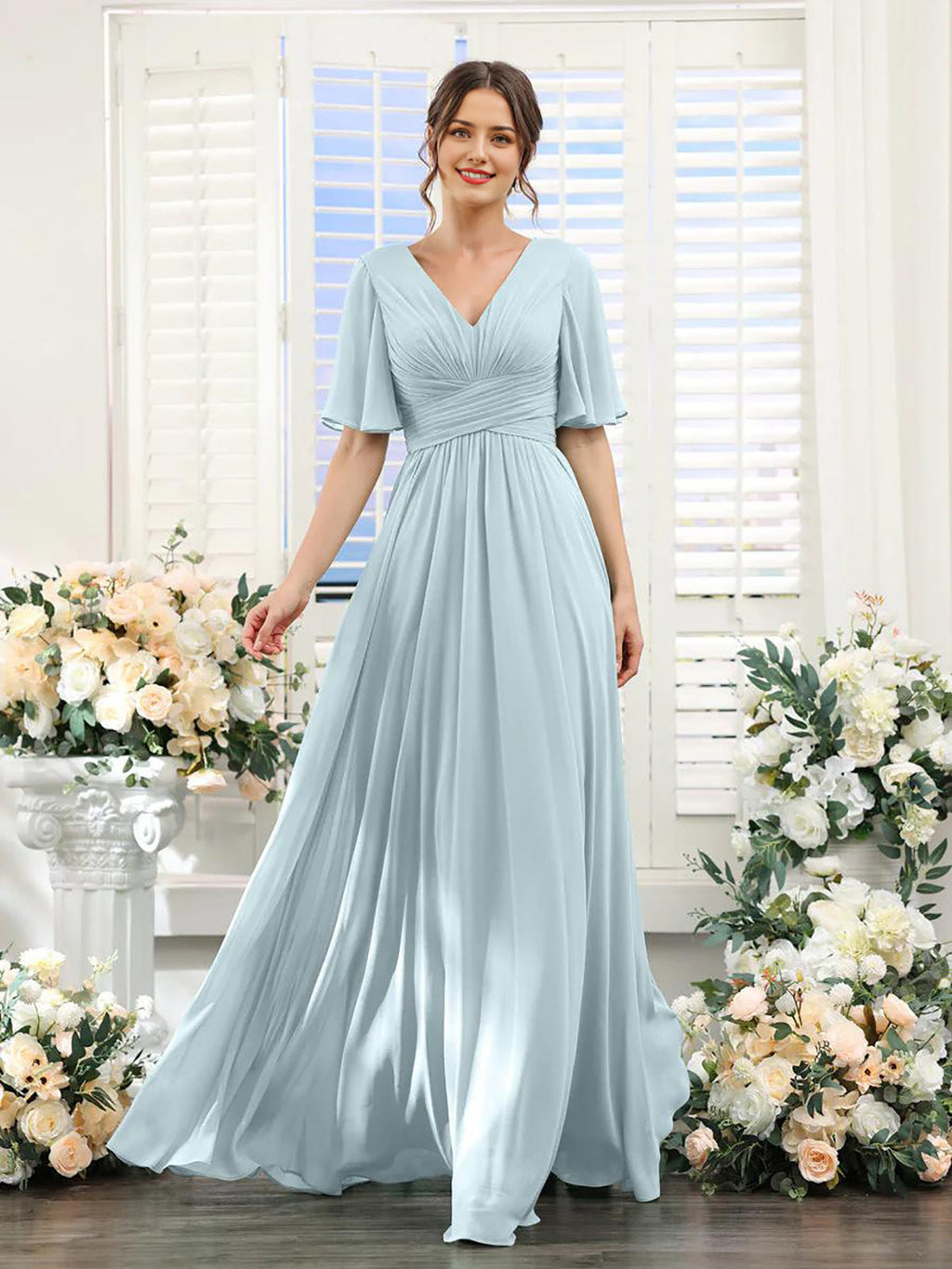 dress | Flowing V-neck chiffon dress for women