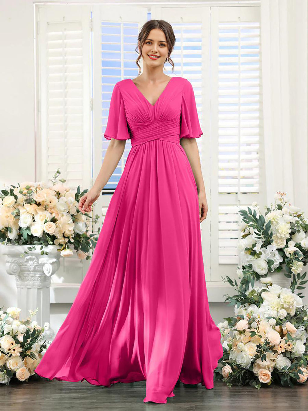 dress | Flowing V-neck chiffon dress for women