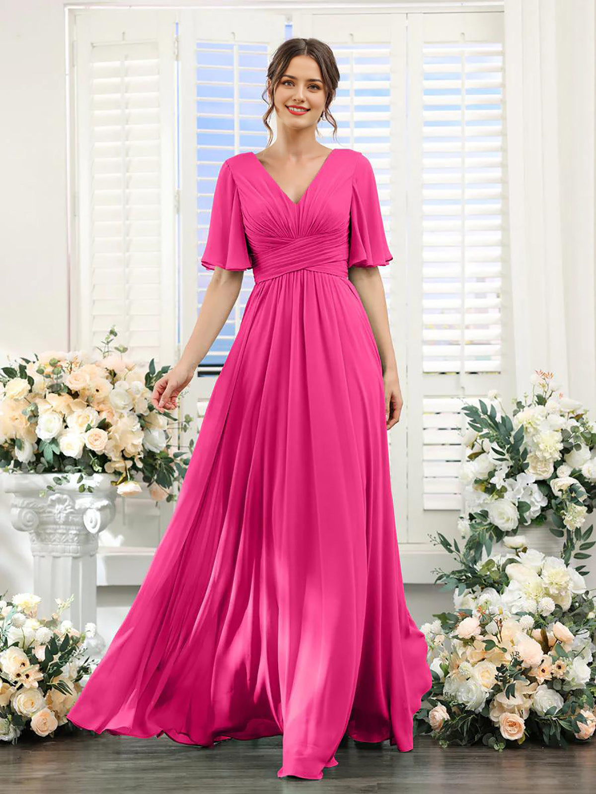 dress | Flowing V-neck chiffon dress for women