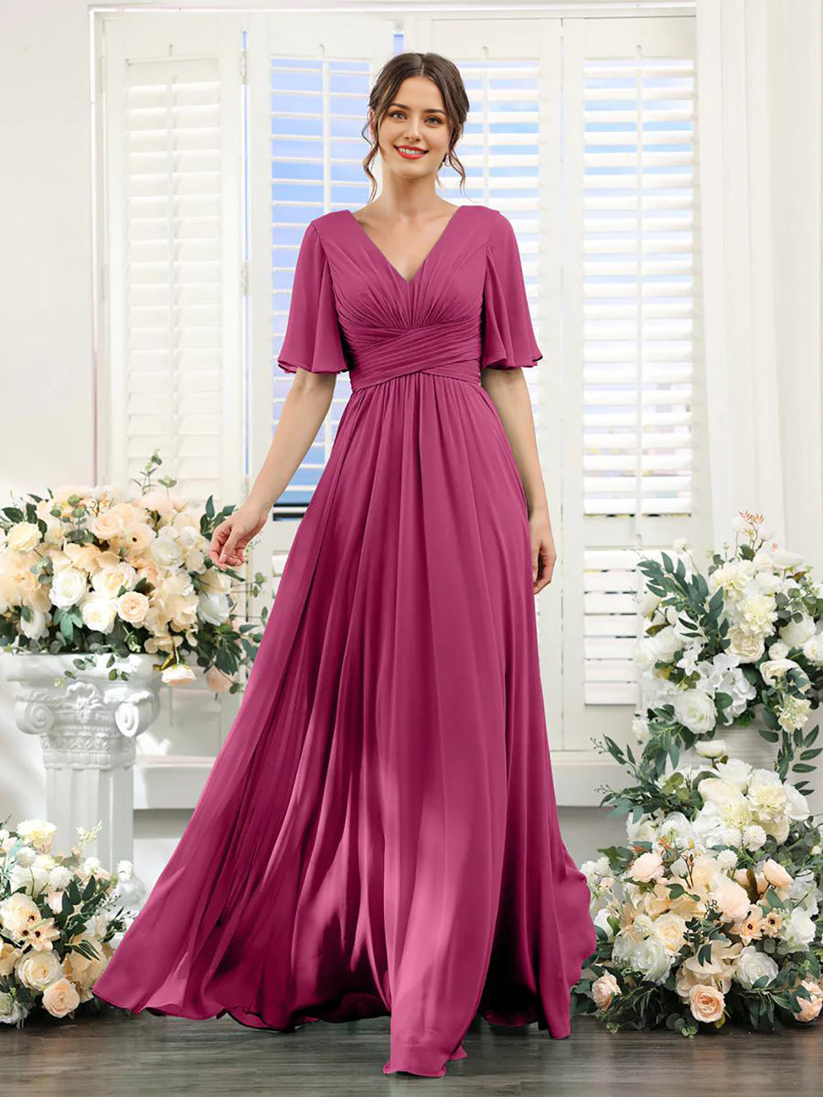 dress | Flowing V-neck chiffon dress for women