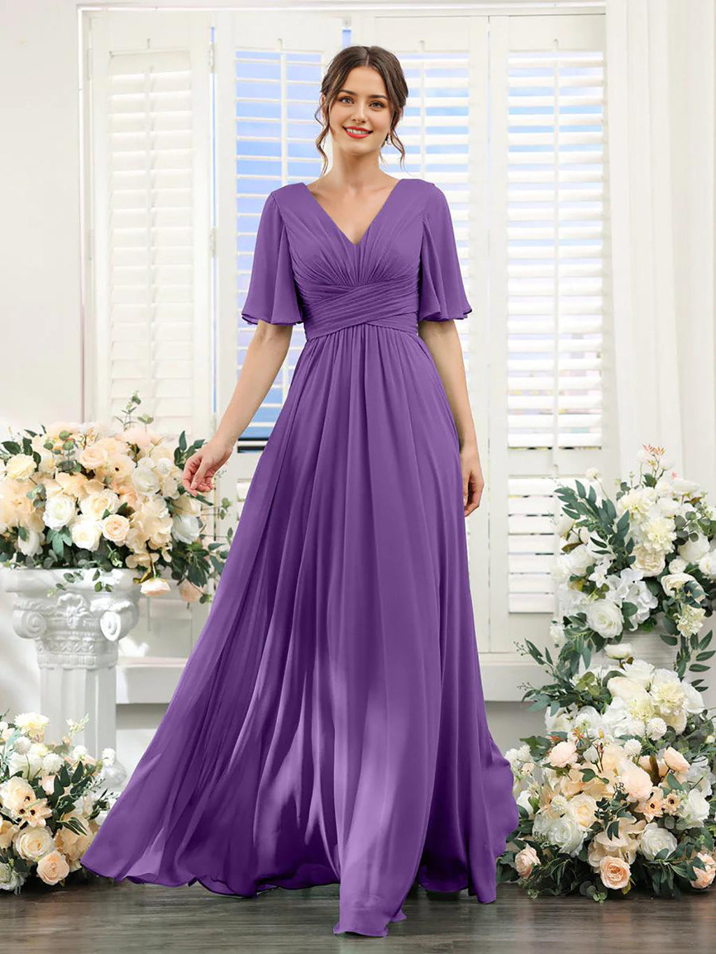 dress | Flowing V-neck chiffon dress for women