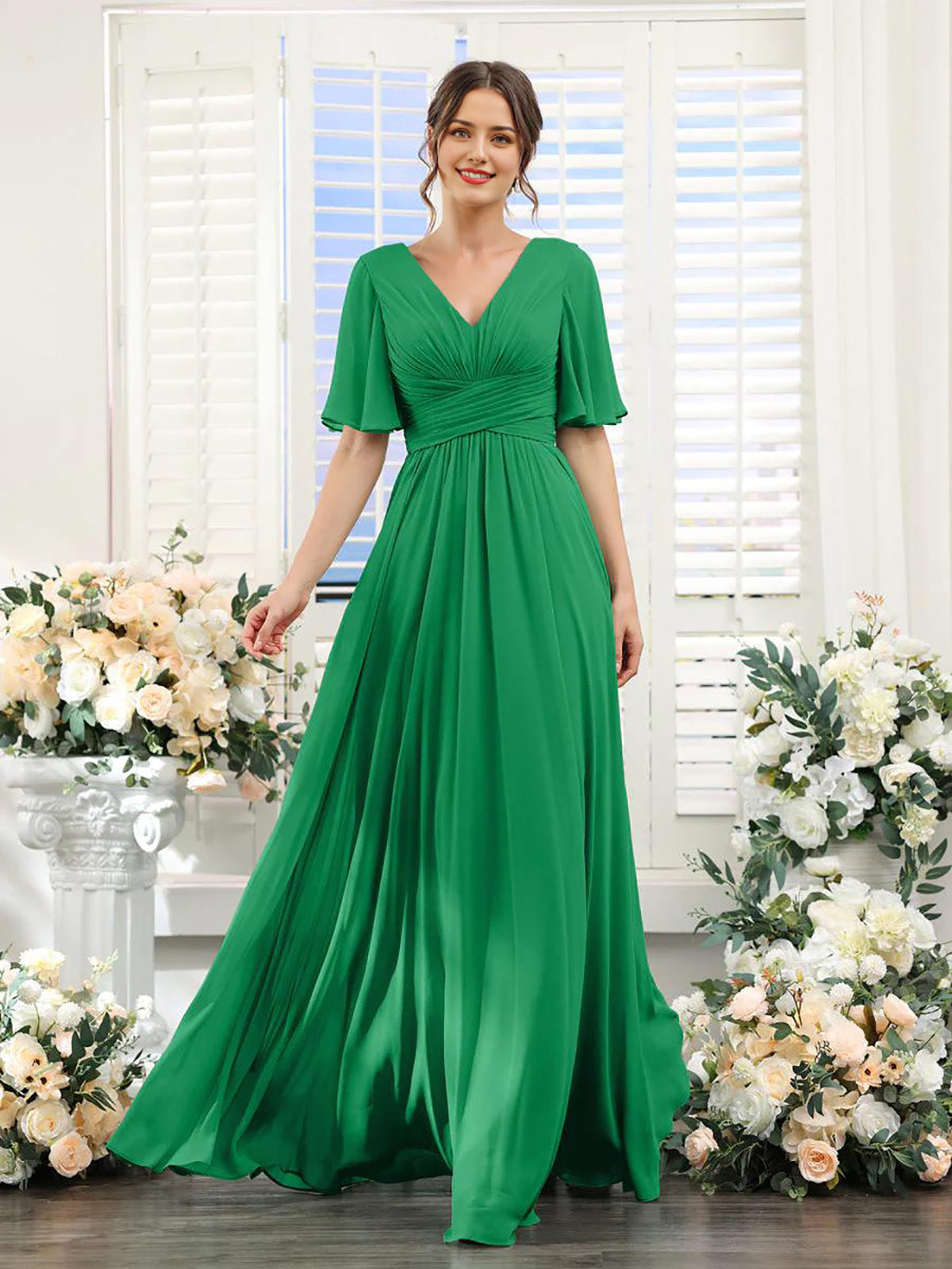 dress | Flowing V-neck chiffon dress for women