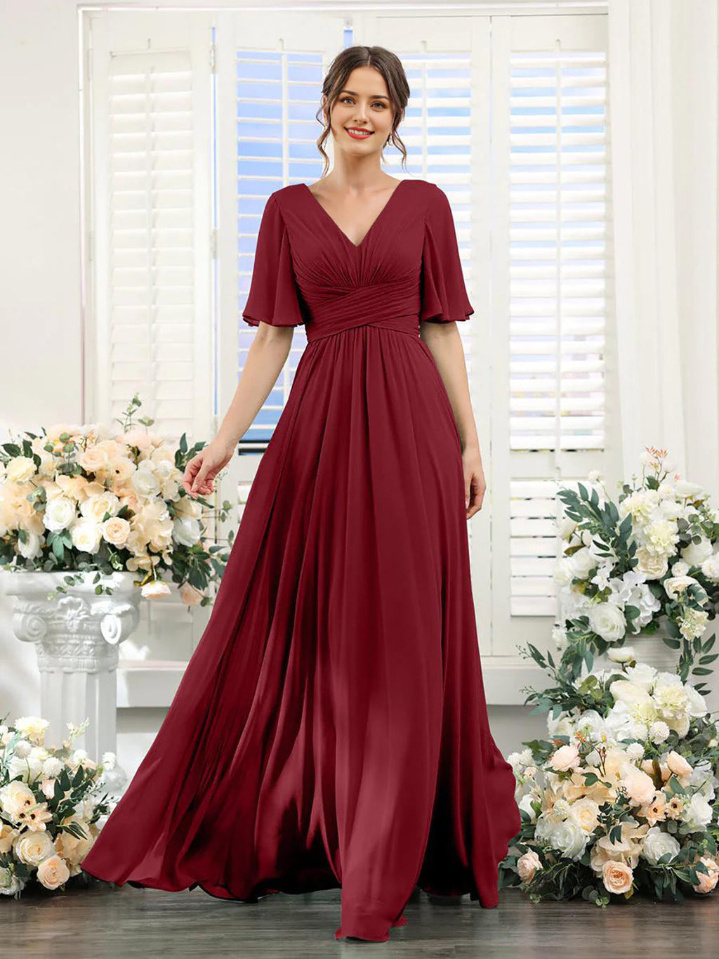 dress | Flowing V-neck chiffon dress for women