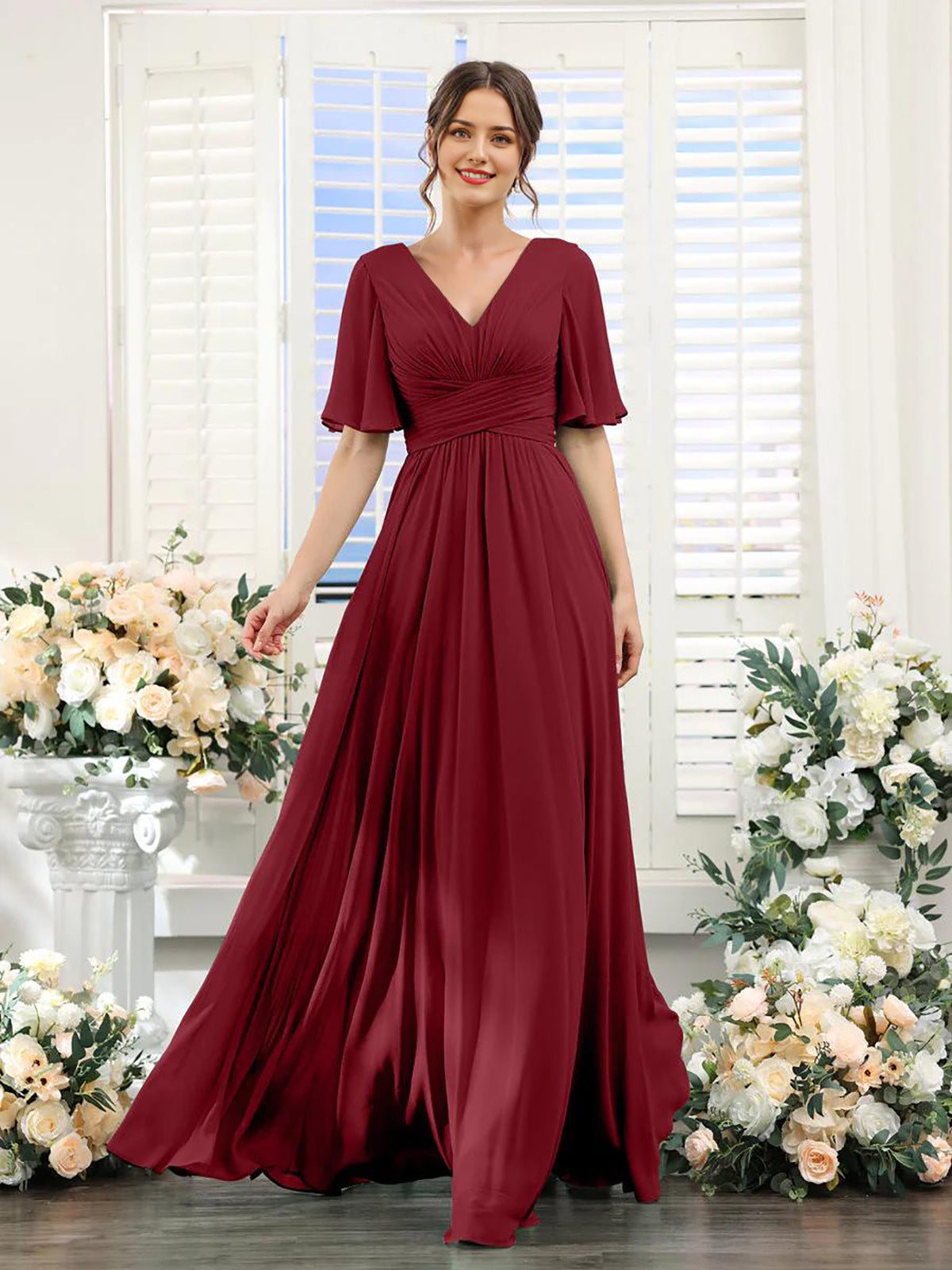 dress | Flowing V-neck chiffon dress for women
