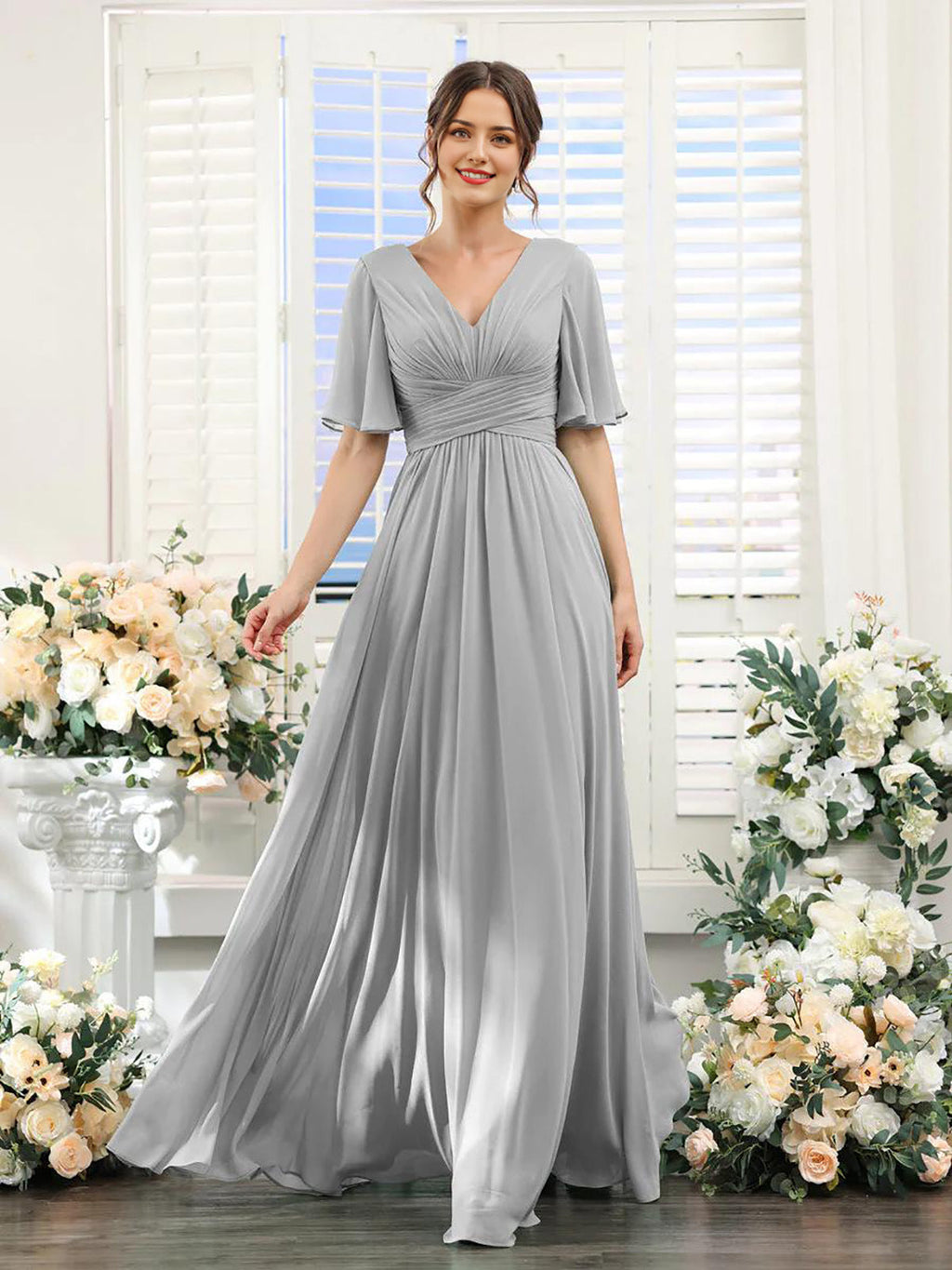 dress | Flowing V-neck chiffon dress for women