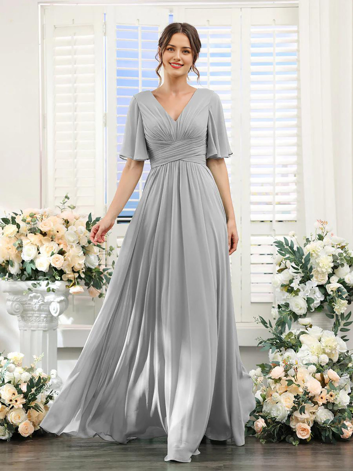 dress | Flowing V-neck chiffon dress for women