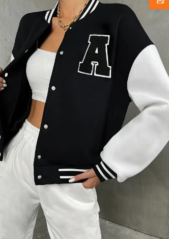 Valenzora | Women's Varsity Bomber Jacket - Letter Print Casual Jacket